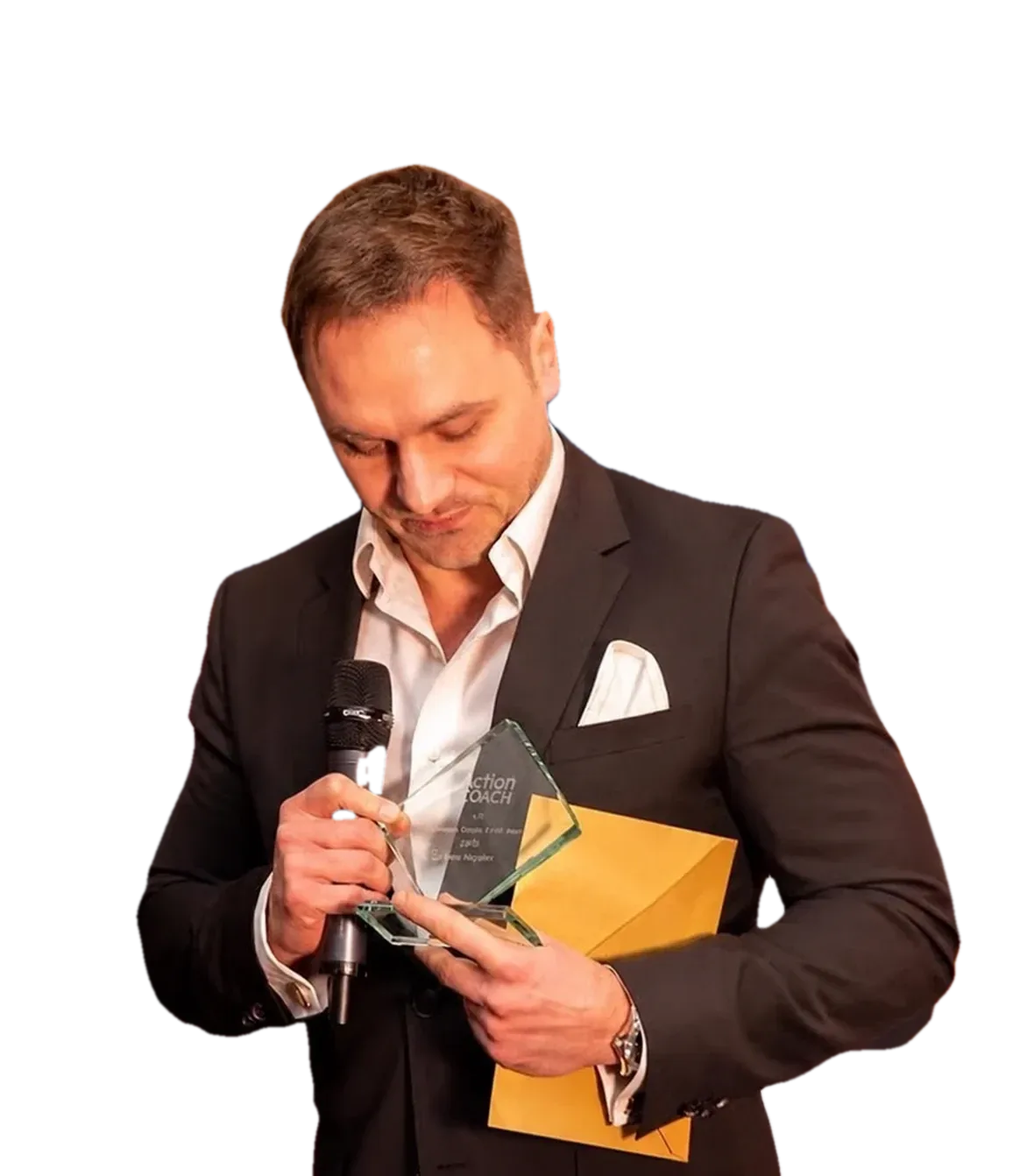 Dr Lewis Haydon receiving his UK Business Coach of the Year award